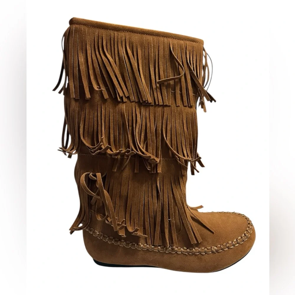 Hot Tomato Brown Fringe Calf Boots | Youth Size 4M | adult 5.5-6